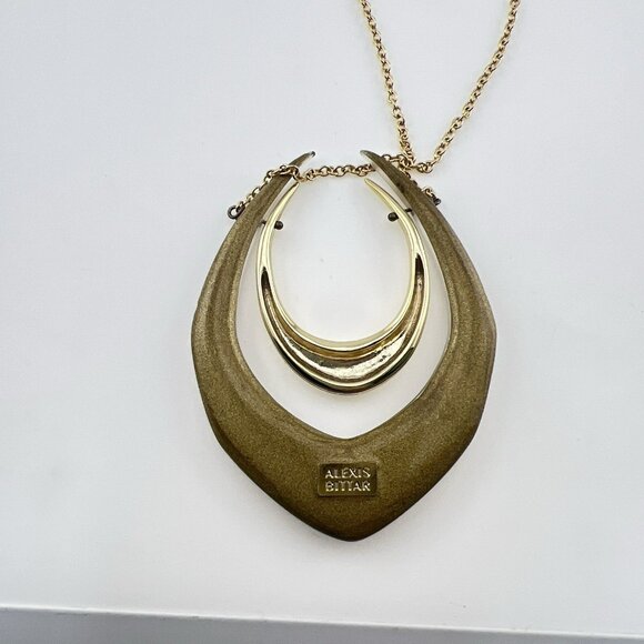 Alexis Bittar Lucite Necklace Double Horseshoe Translucent Green Purple Gold - Picture 8 of 16